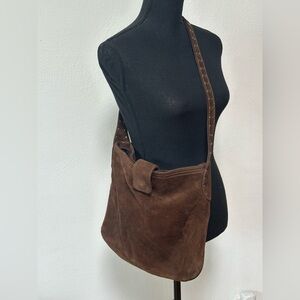 Brown Suede Shoulder Boho Bag, with gold embellishments